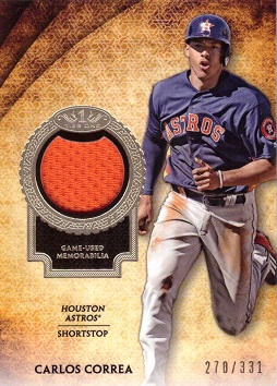 Carlos Correa player worn jersey patch baseball card (Houston Astros) 2019  Topps Opening Day #ODRCC